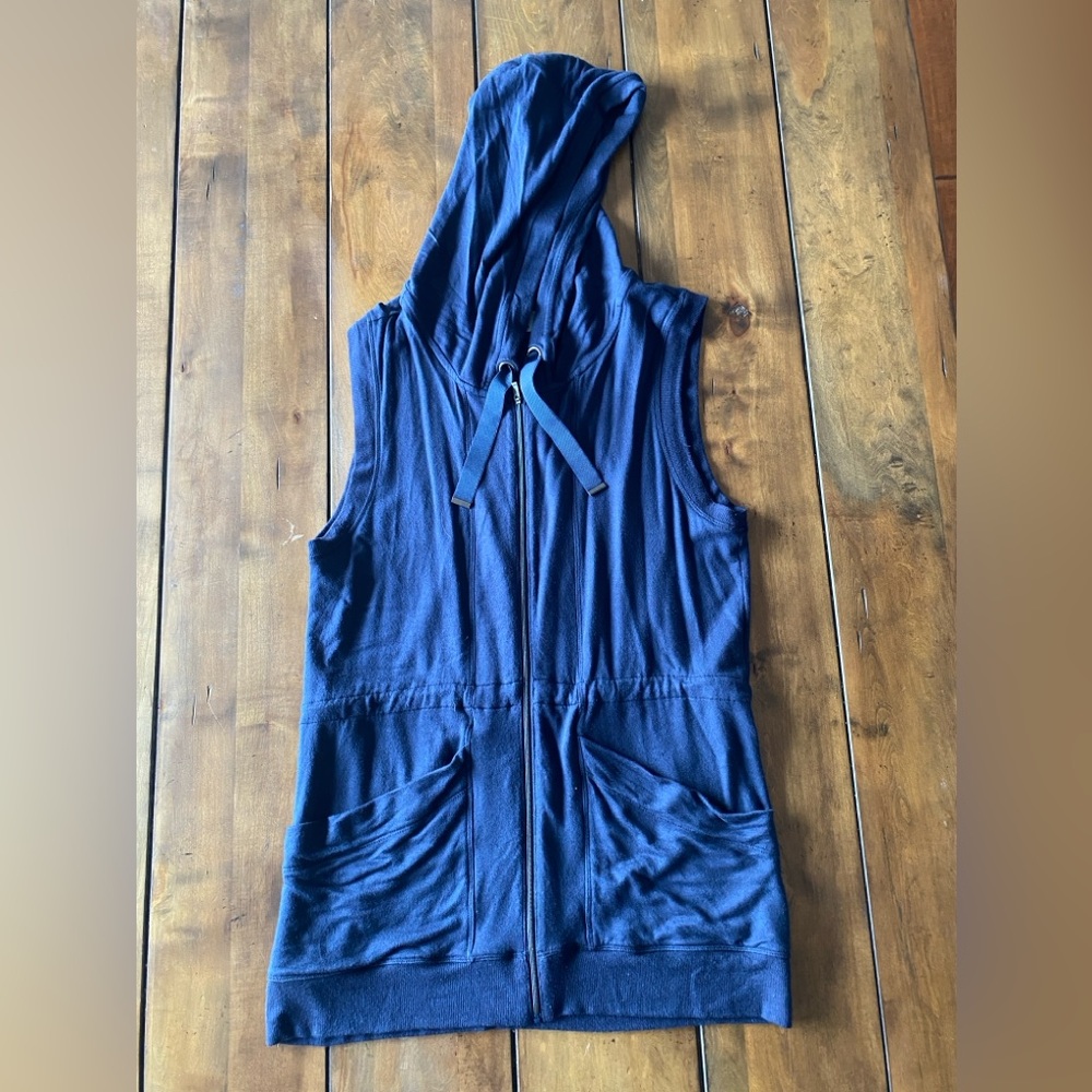 Athleta Lotus Full Zip Front Sleeveless Vest Hoodie Sweatshirt Sz Small Blue